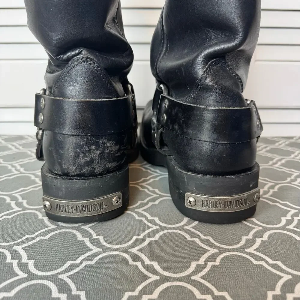 Harley-Davidson Harness Motorcycle Boots Black Leather Mens Size 10 Biker Logo